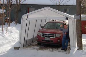 The temporary garage.