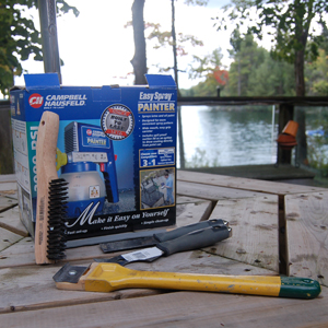 The paint gun and scrapers