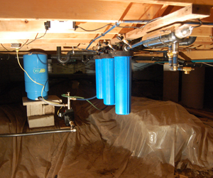 A cement pumper truck with boom extended